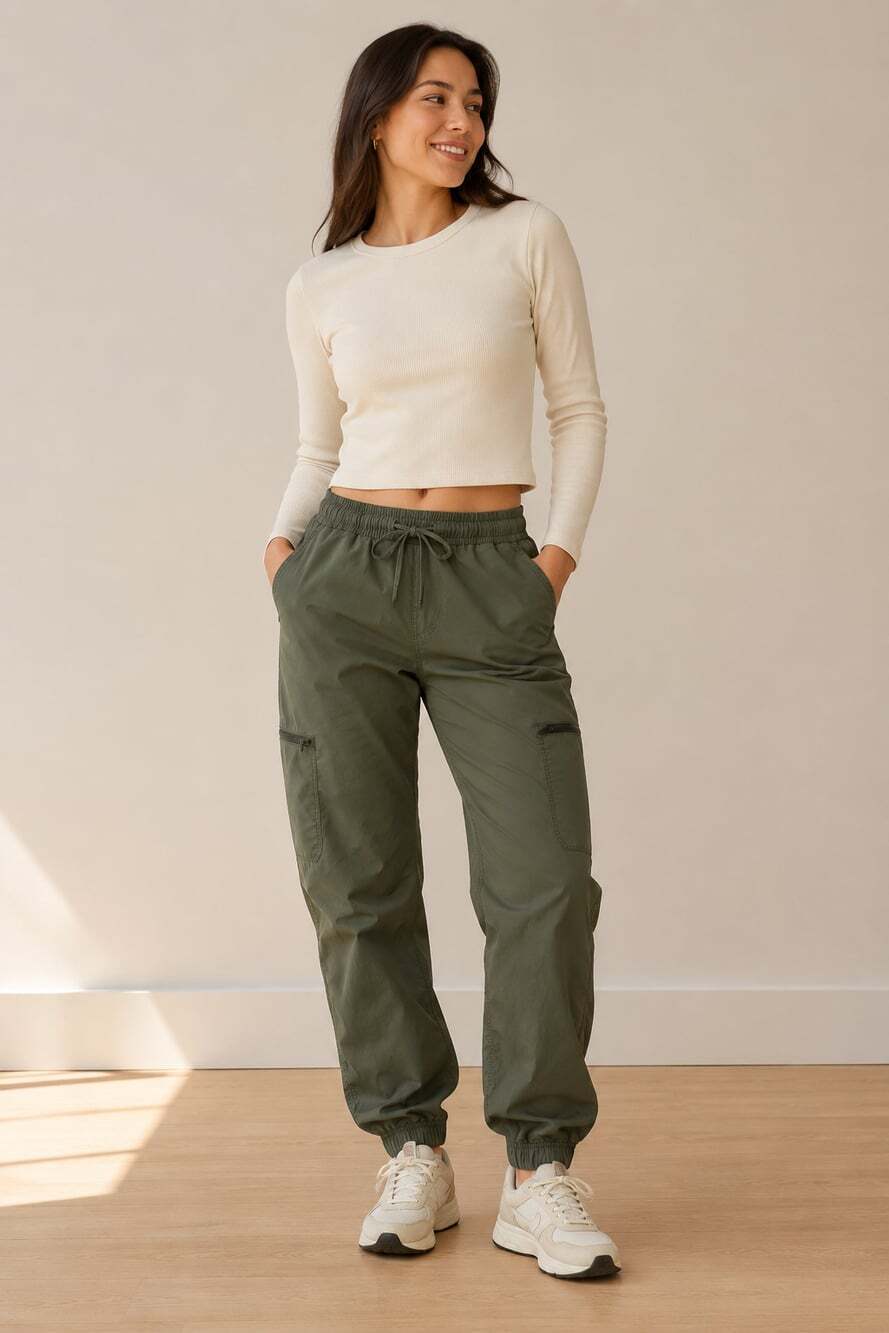Eddie Bauer Women's Olive Green Fleece Lined Jogger Pants Cargo Utility Size P12